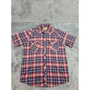 North Wood Mens XL Red Blue Plaid Short Sleeve Pearl Snap Western Shirt